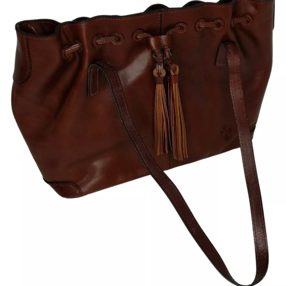 Patricia Nash Sz Large Leather Drawstring Whitney Tote Brown Handbag